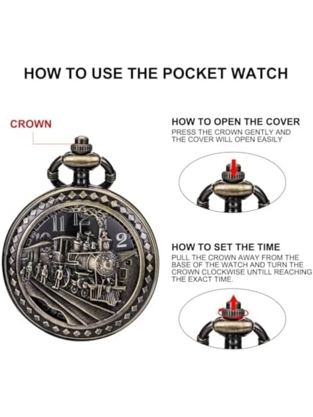Oversized 50MM Quartz Pocket Watch with Chain - Steampunk Hollow Deer & Train